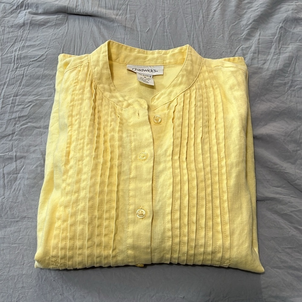 Chadwick’s 100% Linen Yellow Button Down Long Sleeve Shirt - Picture 4 of 4